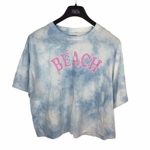 Stunner California Crop Top 100% Cotton Crew Neck Beach Blue Tie Dye Womens XL